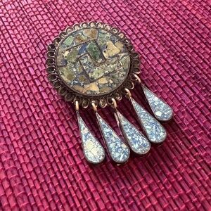 Taxco 925 Silver Crushed Turquoise Pendant Brooch